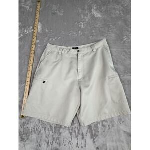 IZOD Golf Mens Shorts Beige Classic 36 100% Polyester Zipper Phone Pockets